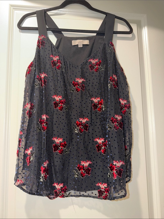 LOFT Tops - LOFT Navy Floral Embroidered Sheer Camisole